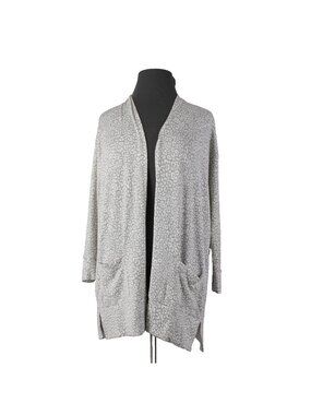 Como Blu Wrap Cardigan Sz 2X Gray White Animal Print Pockets Rayon Poly Sweater